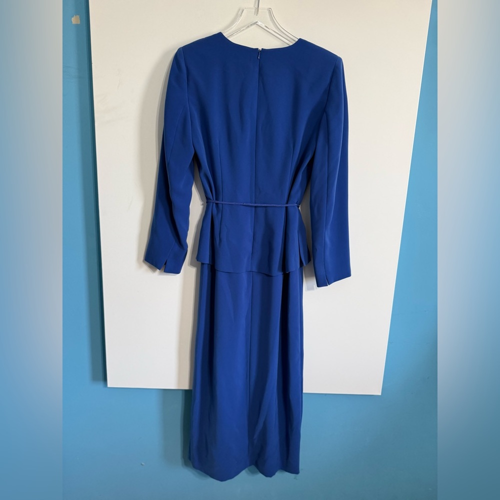 Kasper Cobalt Blue Peplum Button-Front Midi Dress – Belted – Size 8 - Picture 3 of 11